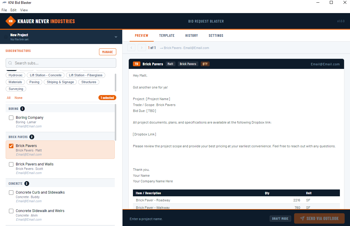 KNI Bid Blaster — Full App View