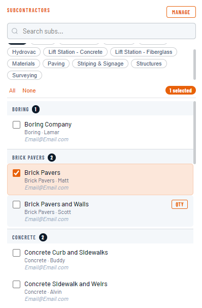 Subcontractor selection